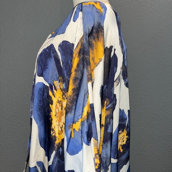 HOUSE OF AZOIIA SILK BLEND BLUE FLOWERS KAFTAN DRESS - NEW WITH TAGS - XXL/3XL - Picture 8 of 16